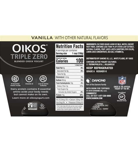 How many calories are in pure vanilla yogurt - calories, carbs, nutrition