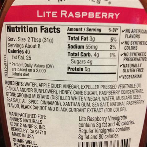 How many calories are in raspberry vinaigrette dressing - calories, carbs, nutrition