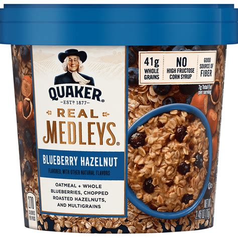 How many calories are in real medleys - blueberry hazelnut oatmeal + - calories, carbs, nutrition