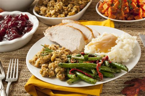 How many calories are in roast turkey dinner with mashed potato, gravy,stuffing and vegetable - calories, carbs, nutrition