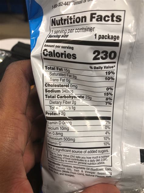 How many calories are in salt and vinegar - calories, carbs, nutrition