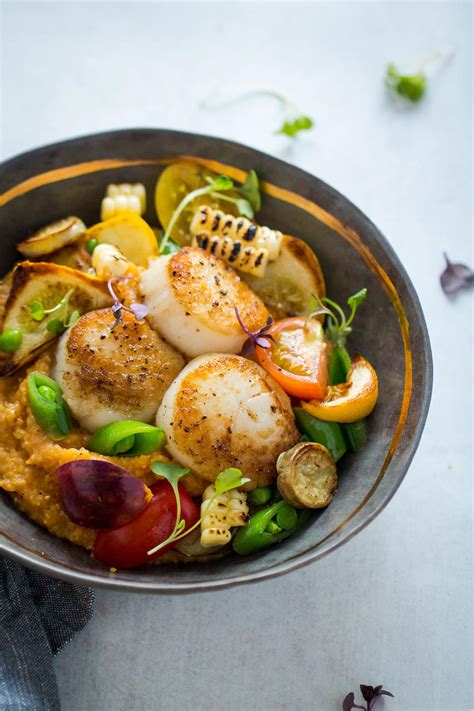 How many calories are in sea scallops with polenta and pepper jam - calories, carbs, nutrition