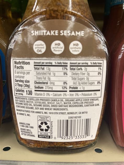 How many calories are in shiitake and sesame vinaigrette - calories, carbs, nutrition