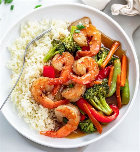 How many calories are in shrimp vegetable stir-fry withbrown rice - calories, carbs, nutrition