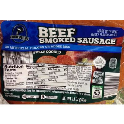 How many calories are in smoked pork and beef sausage - calories, carbs, nutrition