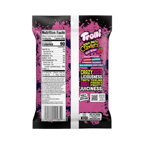 How many calories are in sour brite crawlers - calories, carbs, nutrition