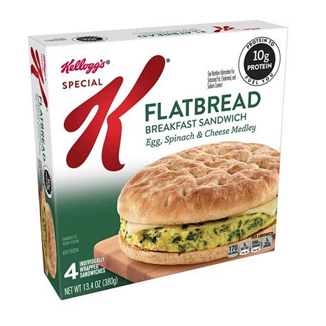 How many calories are in special k - flatbread breakfast sandwich - ham, egg & pepper jack cheese - calories, carbs, nutrition