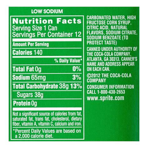 How many calories are in sprite - calories, carbs, nutrition