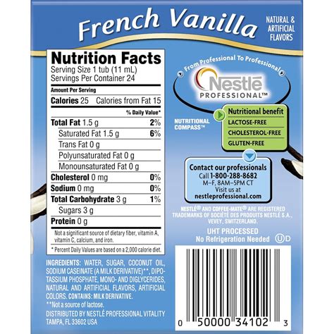 How many calories are in sugar free french vanilla - calories, carbs, nutrition