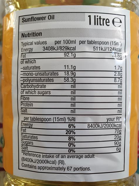 How many calories are in sunflower oil flora - calories, carbs, nutrition