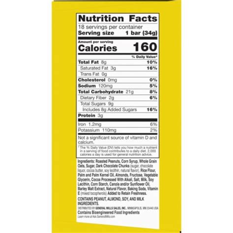 How many calories are in sweet and salty bar - calories, carbs, nutrition