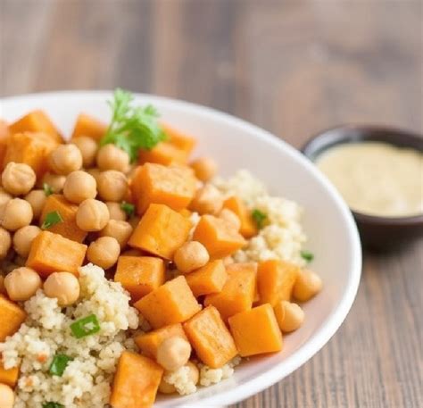 How many calories are in sweet potato and tandoori chickpea quinoa - calories, carbs, nutrition