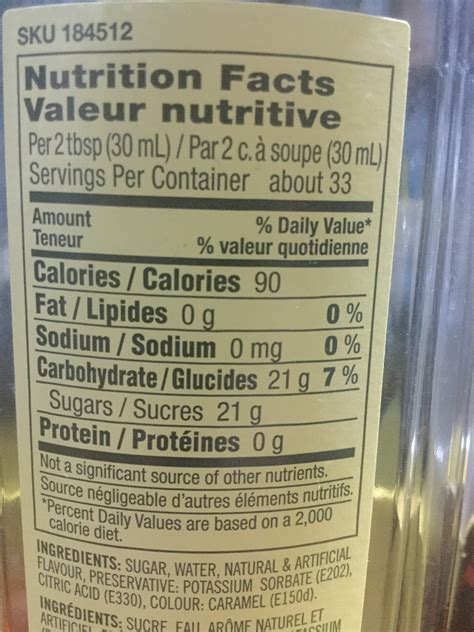 How many calories are in syrup caramel - calories, carbs, nutrition