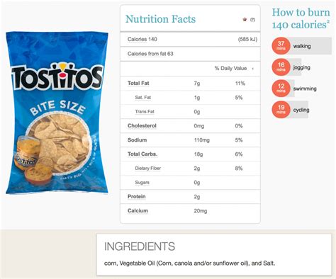 How many calories are in tortilla chips - 7 chips - calories, carbs, nutrition
