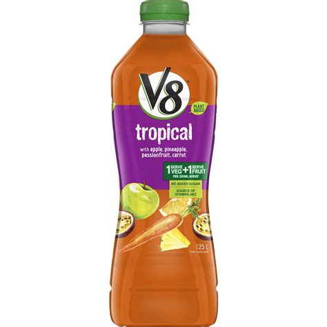 How many calories are in v8 v. fusion juices, tropical - calories, carbs, nutrition