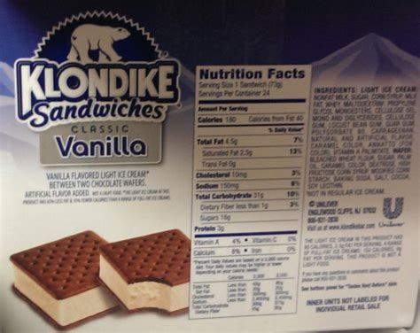 How many calories are in vanilla sandwich - calories, carbs, nutrition