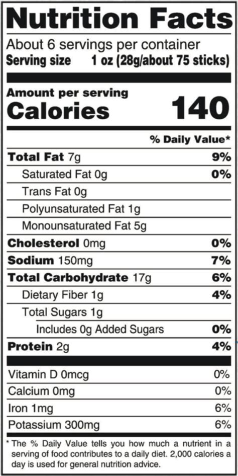 How many calories are in veggie sticks - calories, carbs, nutrition