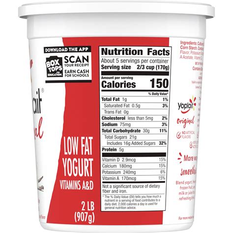 How many calories are in yogurt vanilla low fat yoplait 6 oz - calories, carbs, nutrition