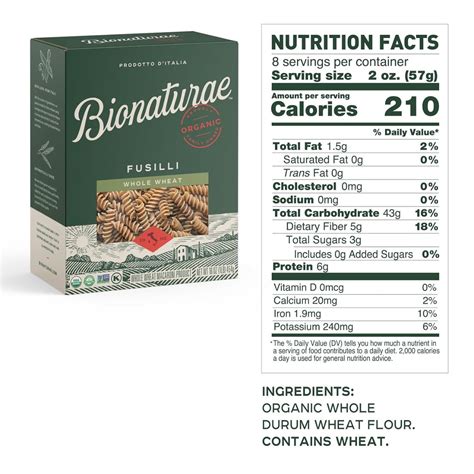 How many carbs are in 100% whole wheat fusilli - calories, carbs, nutrition