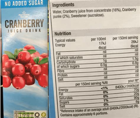 How many carbs are in all cranberry juice - calories, carbs, nutrition