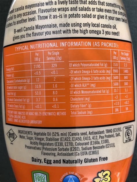 How many carbs are in canola mayo - calories, carbs, nutrition