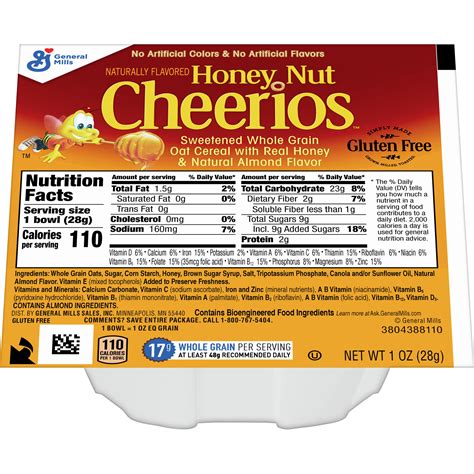 How many carbs are in cereal, cheerios honey nut, general mills - calories, carbs, nutrition
