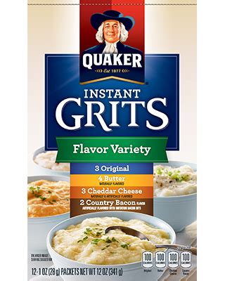 How many carbs are in cereals, quaker, instant grits, ham 'n' cheese flavor, dry - calories, carbs, nutrition