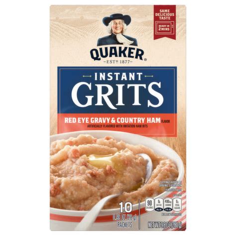 How many carbs are in cereals, quaker, instant grits, redeye gravy & country ham flavor, dry - calories, carbs, nutrition