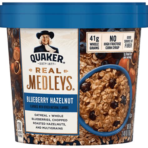 How many carbs are in cereals, quaker, oatmeal, real medleys, blueberry hazelnut, dry - calories, carbs, nutrition