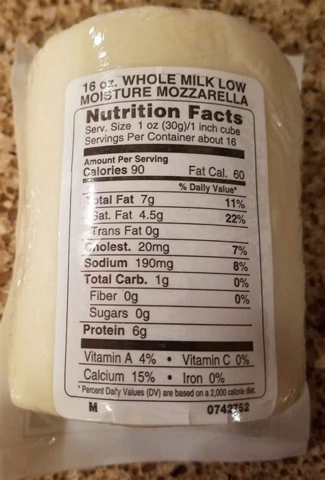 How many carbs are in cheese, mozzarella, whole milk, low moisture - calories, carbs, nutrition