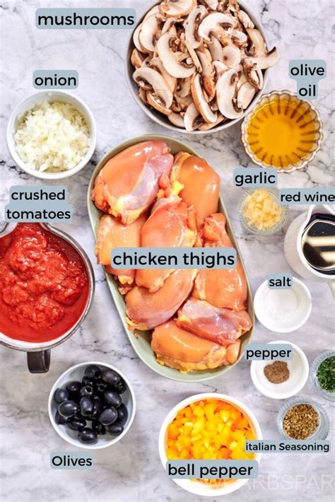 How many carbs are in chicken cacciatora - thigh - calories, carbs, nutrition