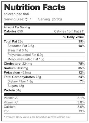 How many carbs are in chicken pad thai - calories, carbs, nutrition