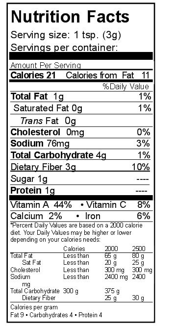 How many carbs are in chilli flakes - calories, carbs, nutrition