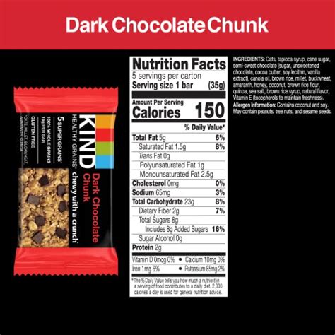 How many carbs are in dark chocolate chunk bar - calories, carbs, nutrition