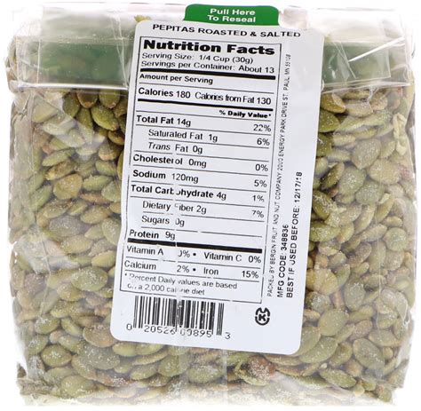 How many carbs are in dry roasted pepitas - calories, carbs, nutrition