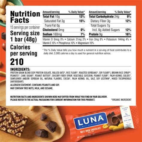 How many carbs are in formulated bar, luna bar, nutz over chocolate - calories, carbs, nutrition