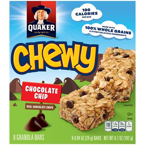 How many carbs are in granola bar - chewy, chocolate chip - calories, carbs, nutrition