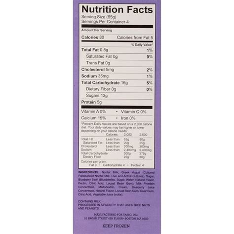 How many carbs are in greek frozen yogurt bar - blueberry swirl - calories, carbs, nutrition