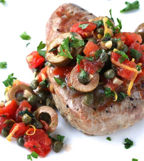 How many carbs are in grilled tuna with tomato olive compote - calories, carbs, nutrition