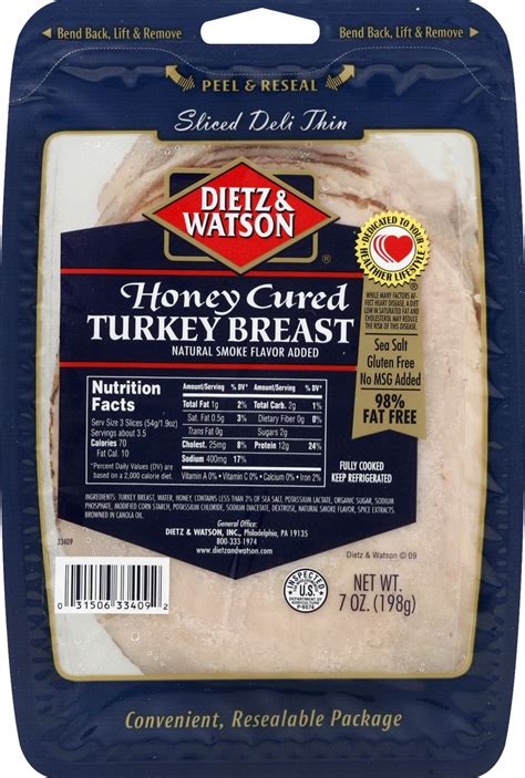 How many carbs are in honey cured turkey breast - calories, carbs, nutrition