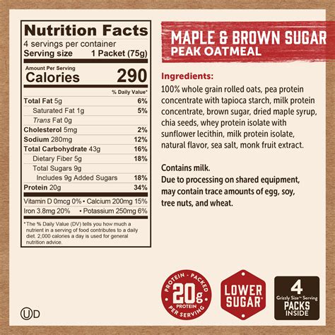 How many carbs are in hot oatmeal maple nut - calories, carbs, nutrition