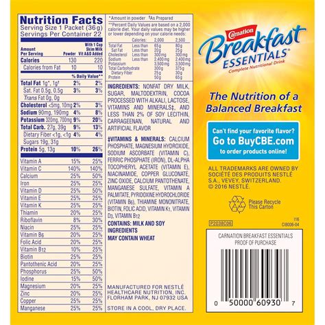 How many carbs are in instant breakfast - calories, carbs, nutrition