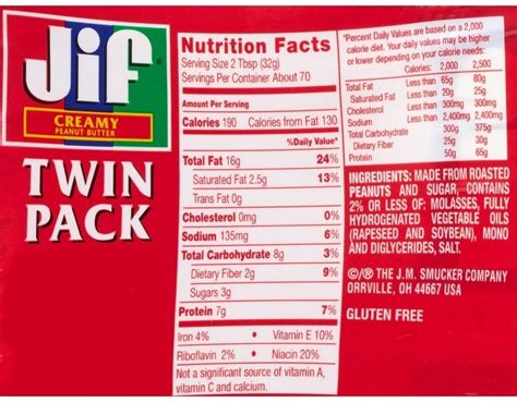 How many carbs are in jif natural - calories, carbs, nutrition