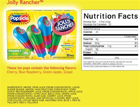 How many carbs are in jolly rancher popsicle - calories, carbs, nutrition