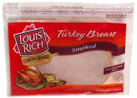 How many carbs are in louis rich, turkey breast and white turkey (smoked sliced) - calories, carbs, nutrition