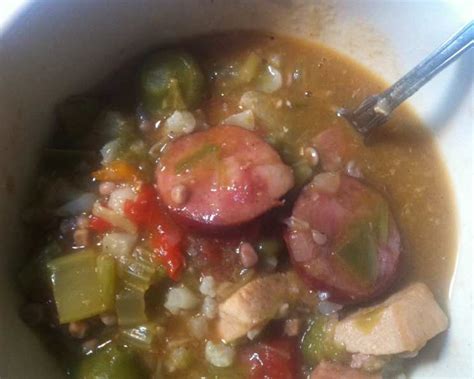 How many carbs are in okra with tomatoes and andouille - calories, carbs, nutrition