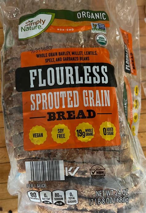 How many carbs are in organic flour less sprouted 7 grain bread - calories, carbs, nutrition