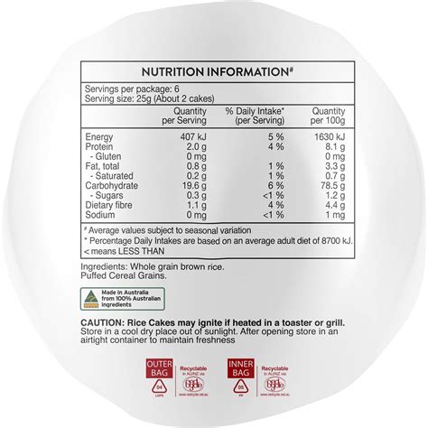 How many carbs are in original thick rice cakes - calories, carbs, nutrition