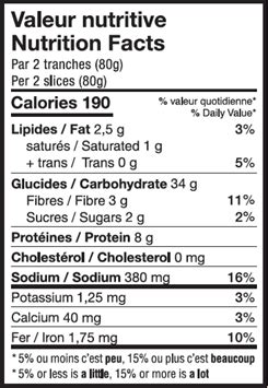 How many carbs are in pain 100% ble entier - calories, carbs, nutrition