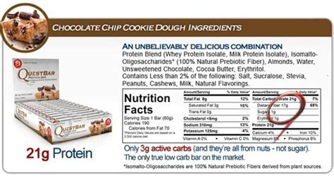 How many carbs are in protein bar, choc. chip cookie dough - calories, carbs, nutrition